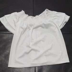 White Smocked Off-Shoulder Crop Women's Top